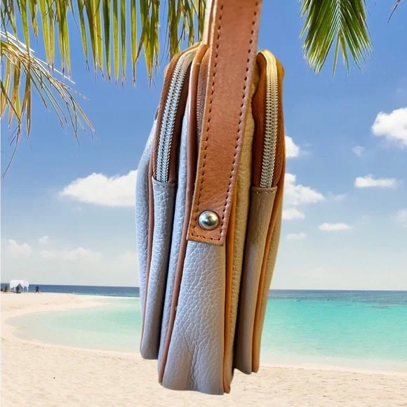 Cristina in Pell Tan Pebbled Leather Crossbody Made in Italy - Picture 13 of 16